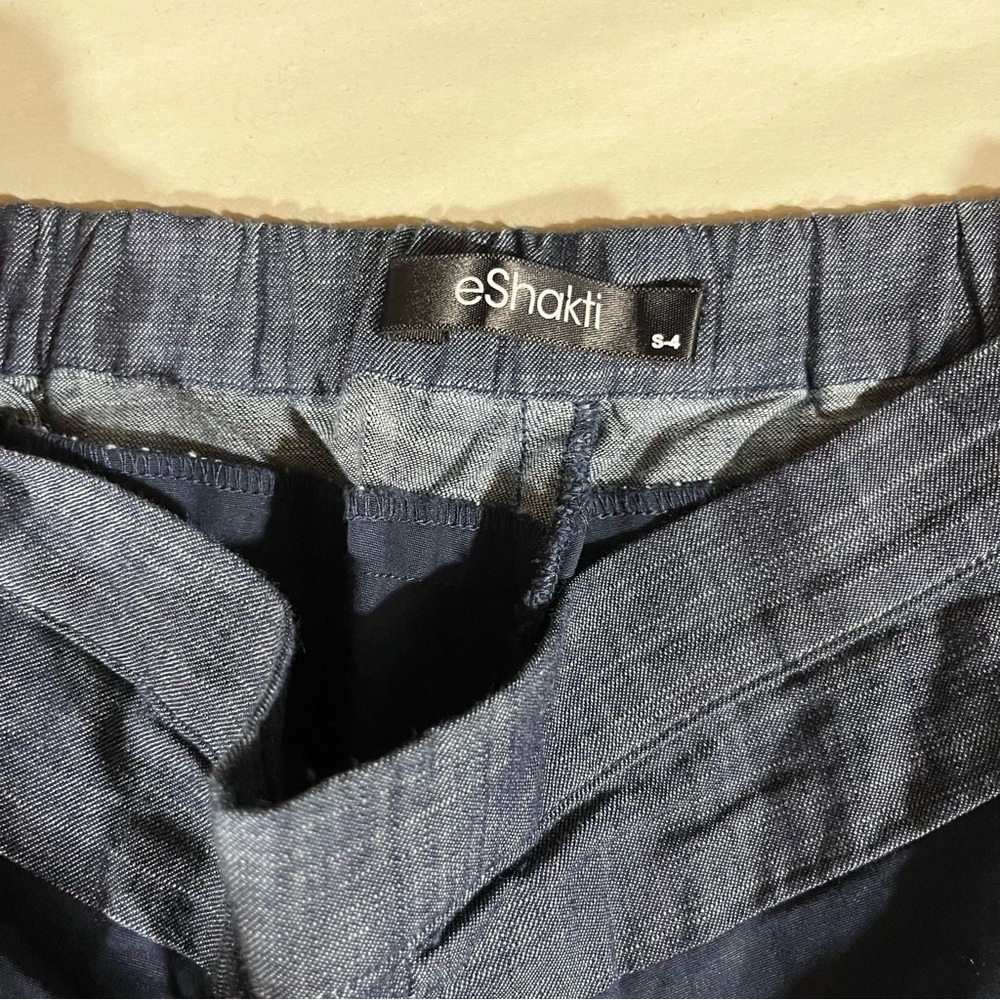 eShakti Blue Chambray Wide-Leg Pants with Dark Blue Waist Accents - Picture 6 of 14